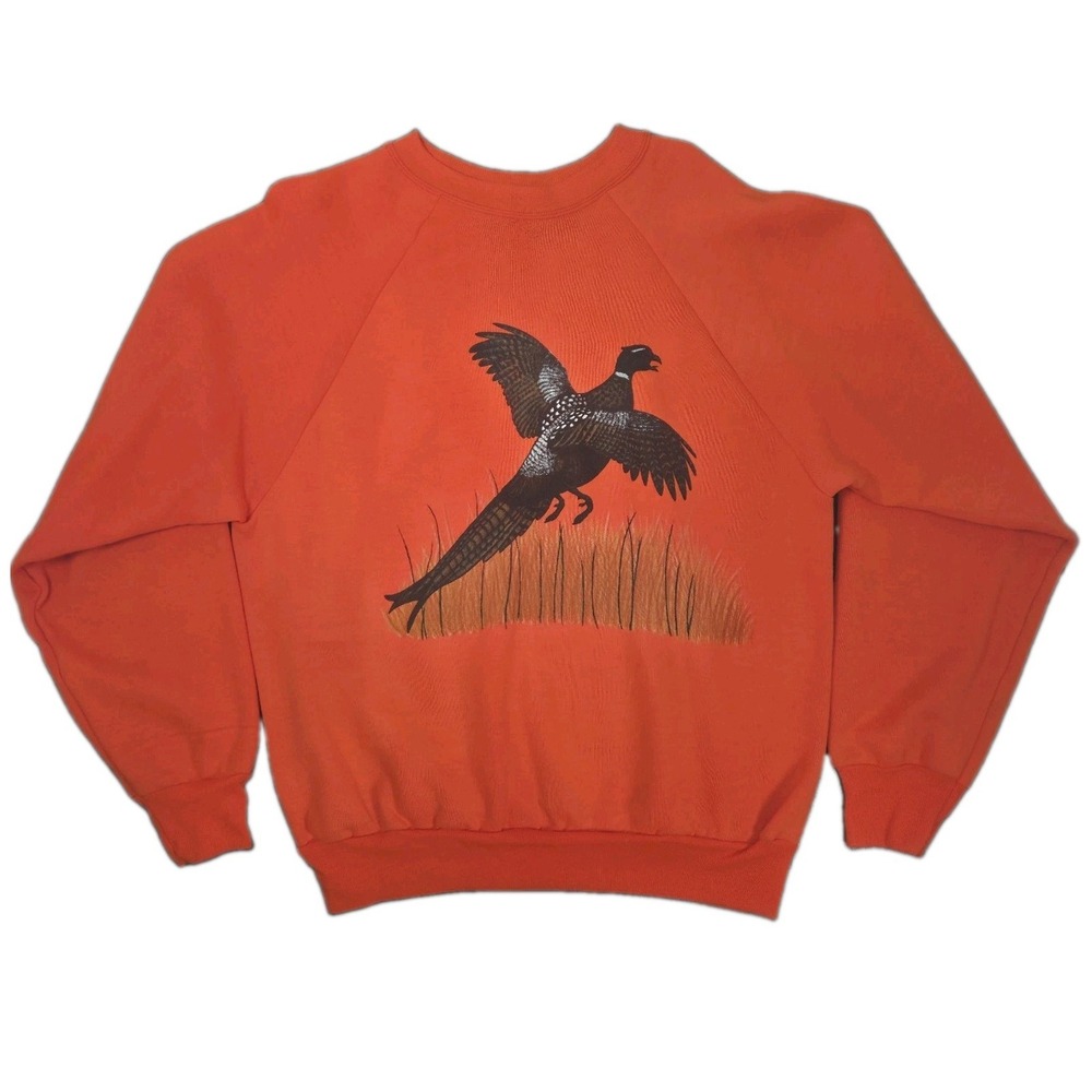 VTG 80s Winchester Pheasant Crewneck Sweatshirt Large Hunting Blaze Orange USA